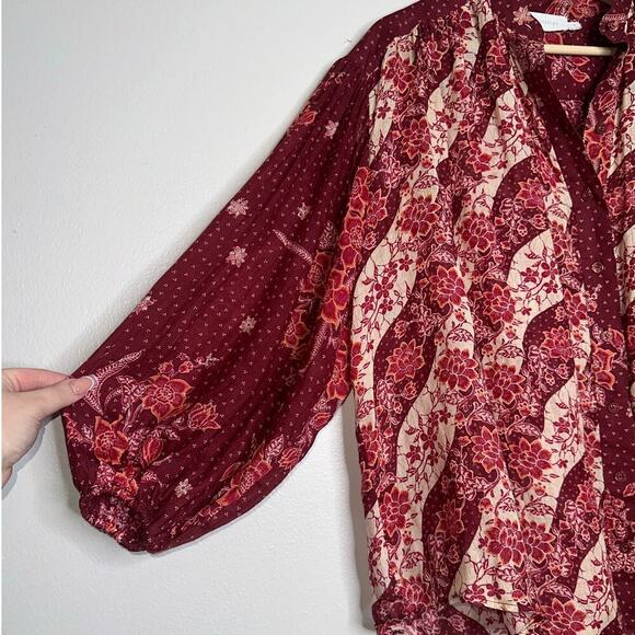 Zimmermann Eyes On Summer Floral Printed Blouse Burgundy/Cream Size US 4 - Picture 4 of 9